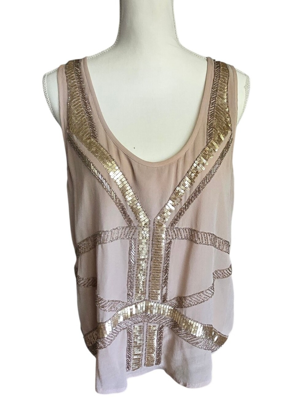 Express Tan Sleevless Blouse With Gold Sequin Size Medium